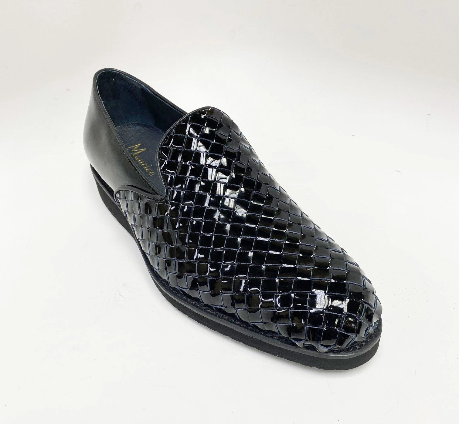 Vionic Slip Ons > Slip Ons Woven Shiny Calfskin Slip-On Loafer Black