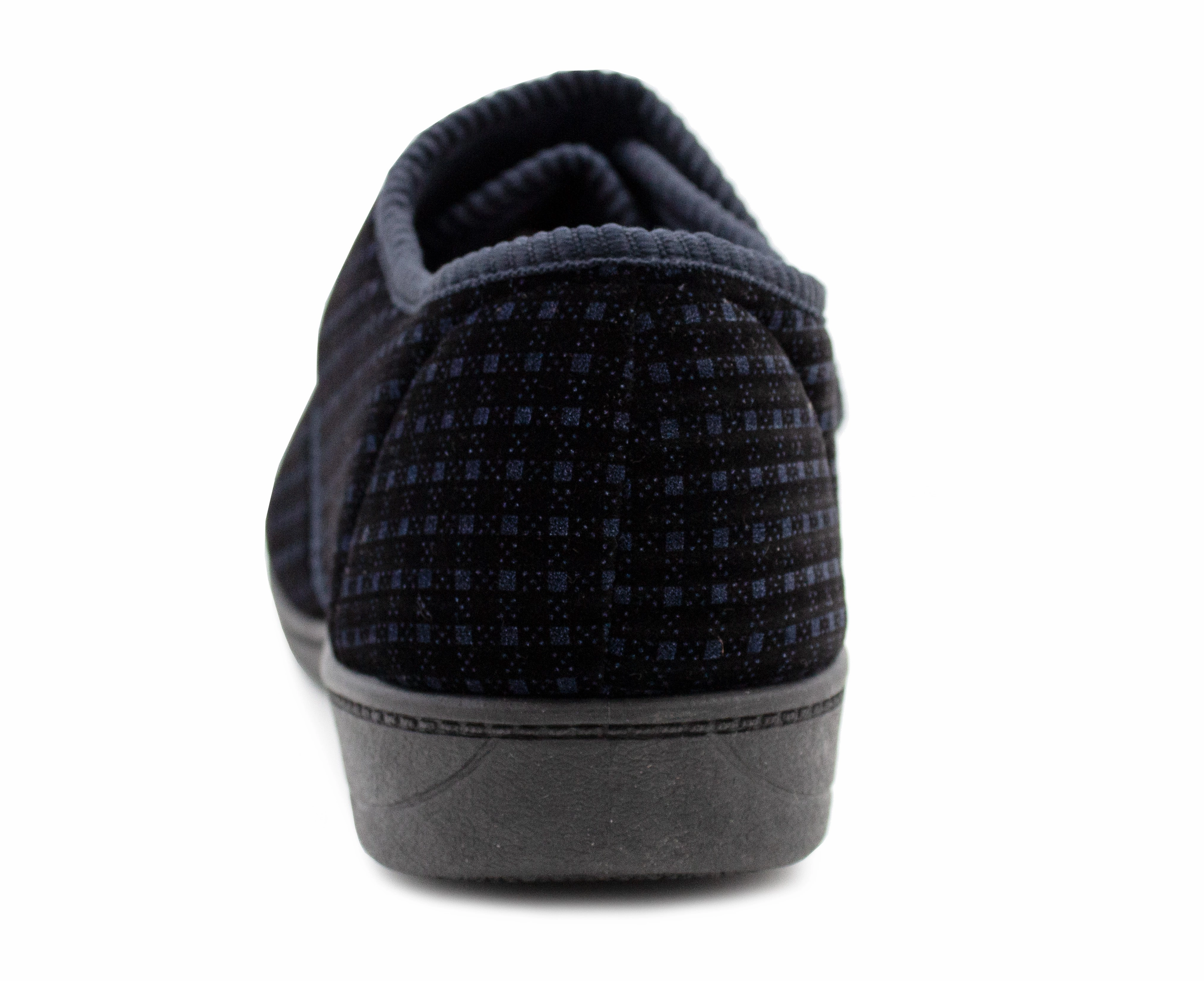 Birkenstock Slippers Mens Wide Fit Touch Fasten Slippers Navy Check Memory Foam Insole Comfort Diabetic Wide Opening Orthopaedic Casual Checked Bedroom House Shoes