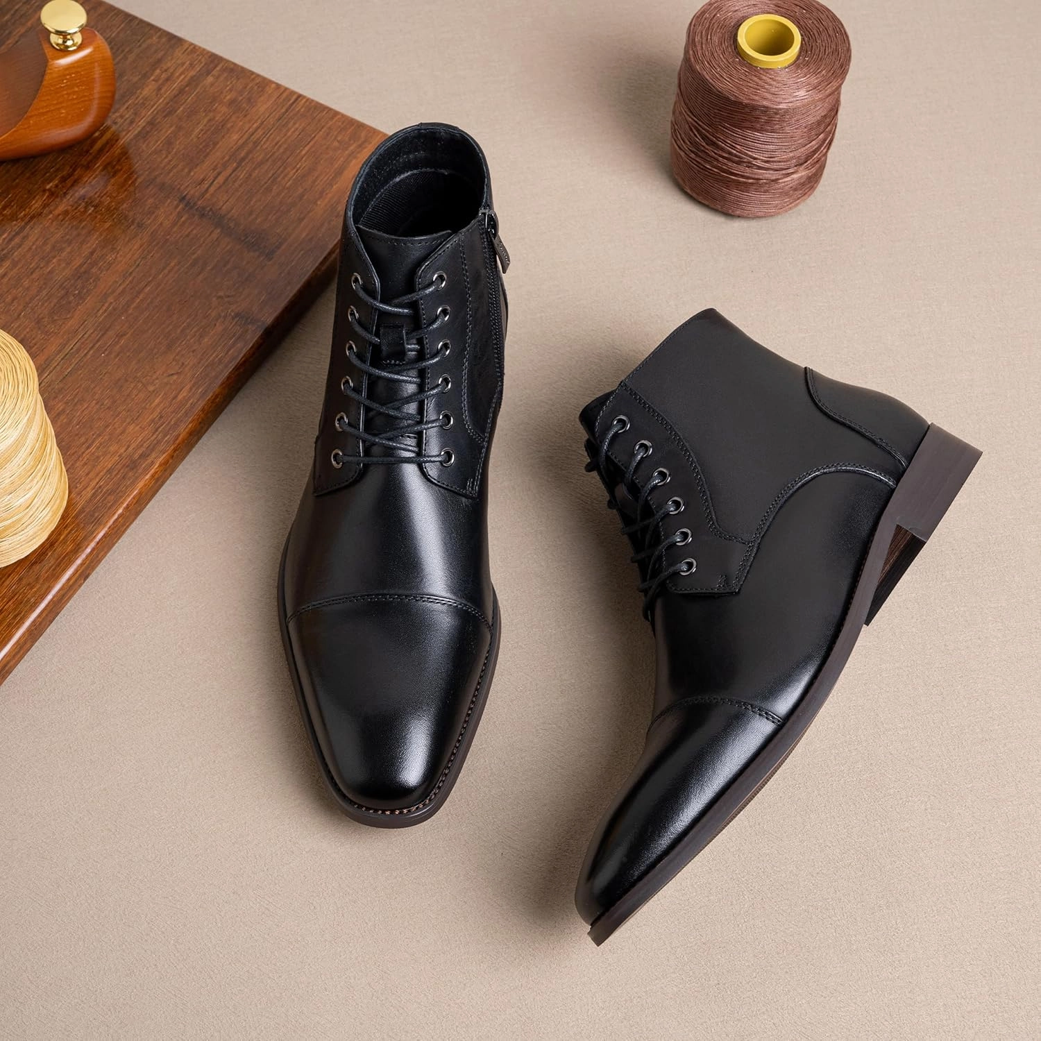 Jousen Mens Boots Leather Dress Boots for Mens Cap-Toe Fashion Boots for Men Boots Tactical