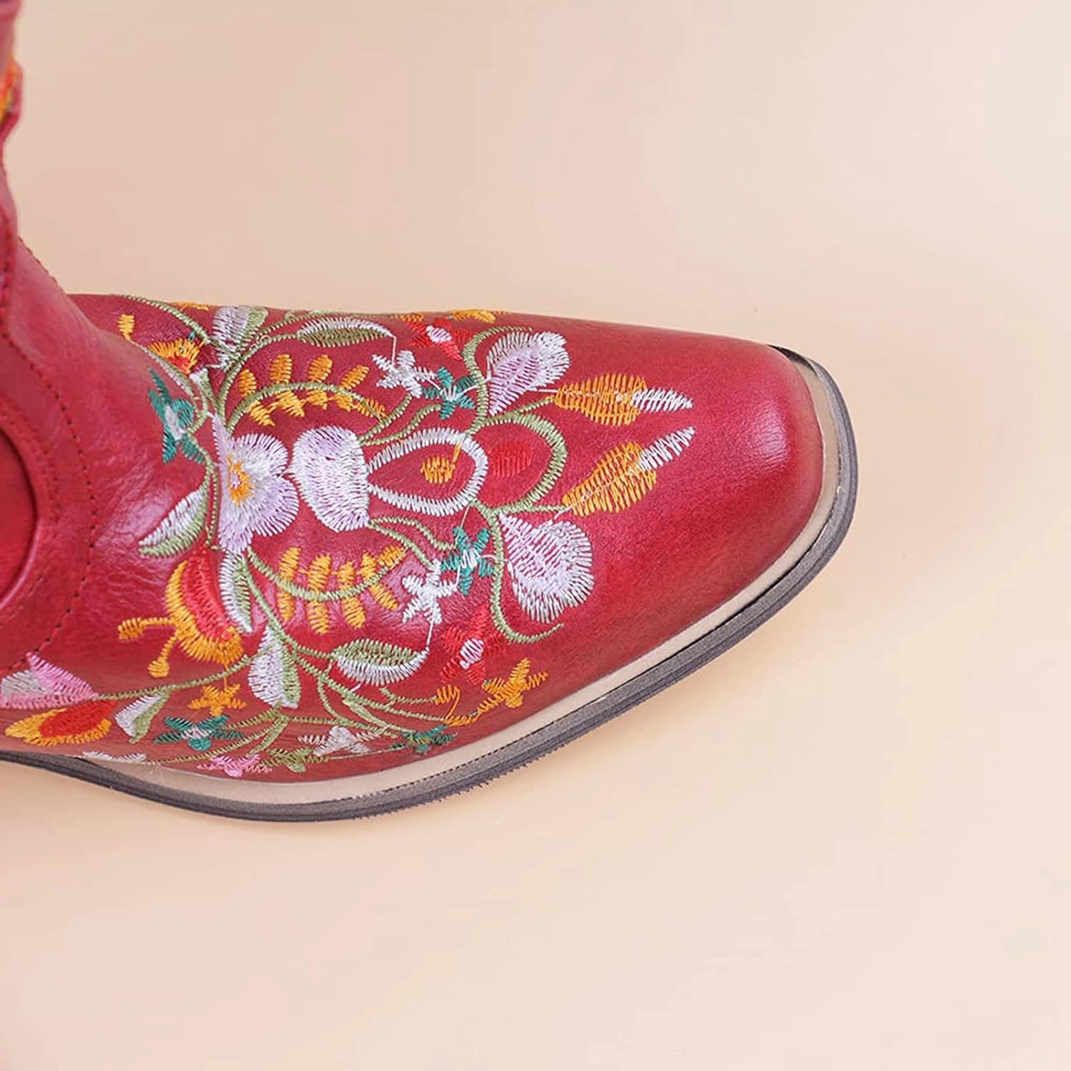 Hobnail Boots Cowboy Boots for Women Cowgirl Boots Western Embroidered Chunky Heel Pointed Toe Western Boots Pull On Boots PU Women