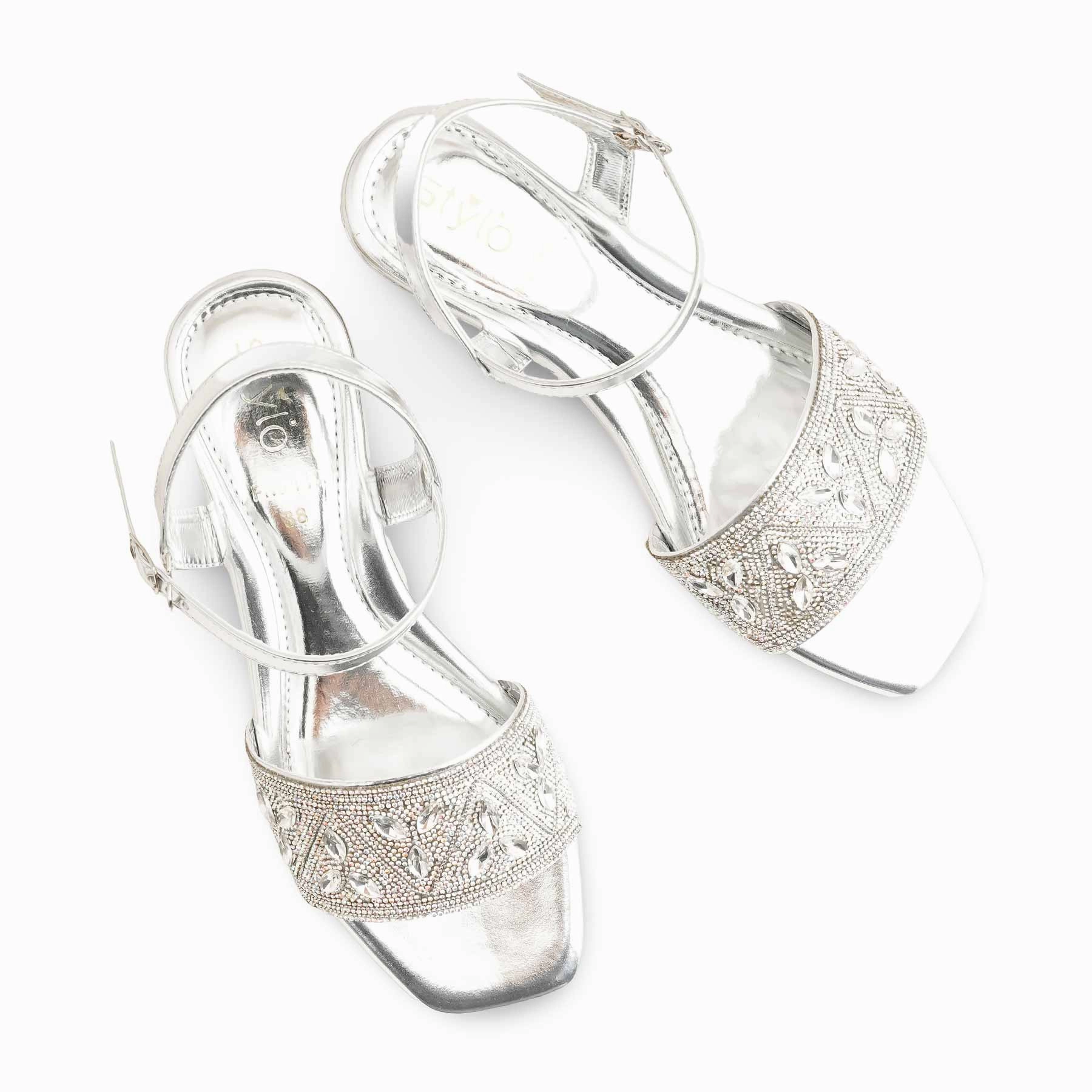 Silver Fancy Sandal For Women FN6112