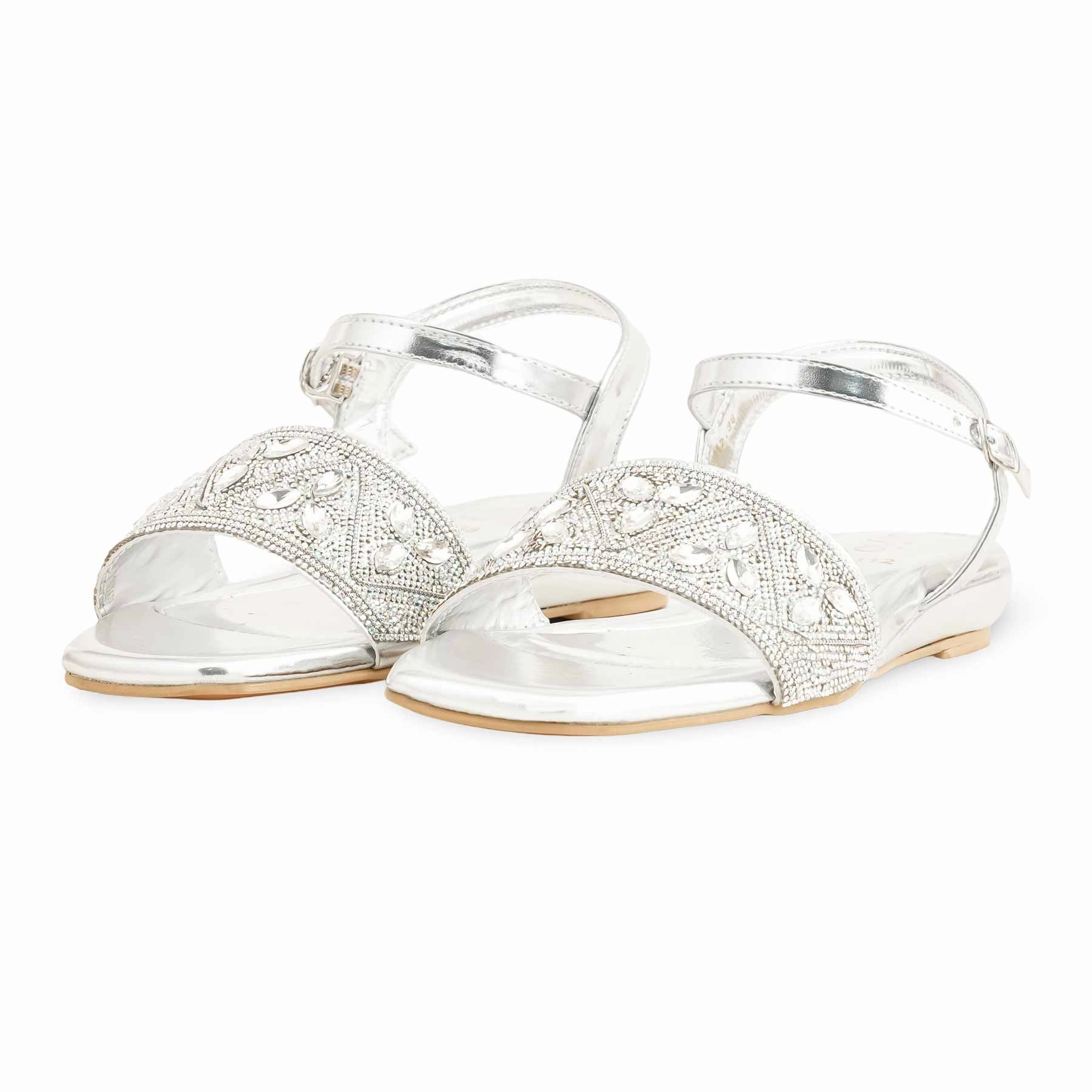 Silver Fancy Sandal For Women FN6112 Like Birkenstock