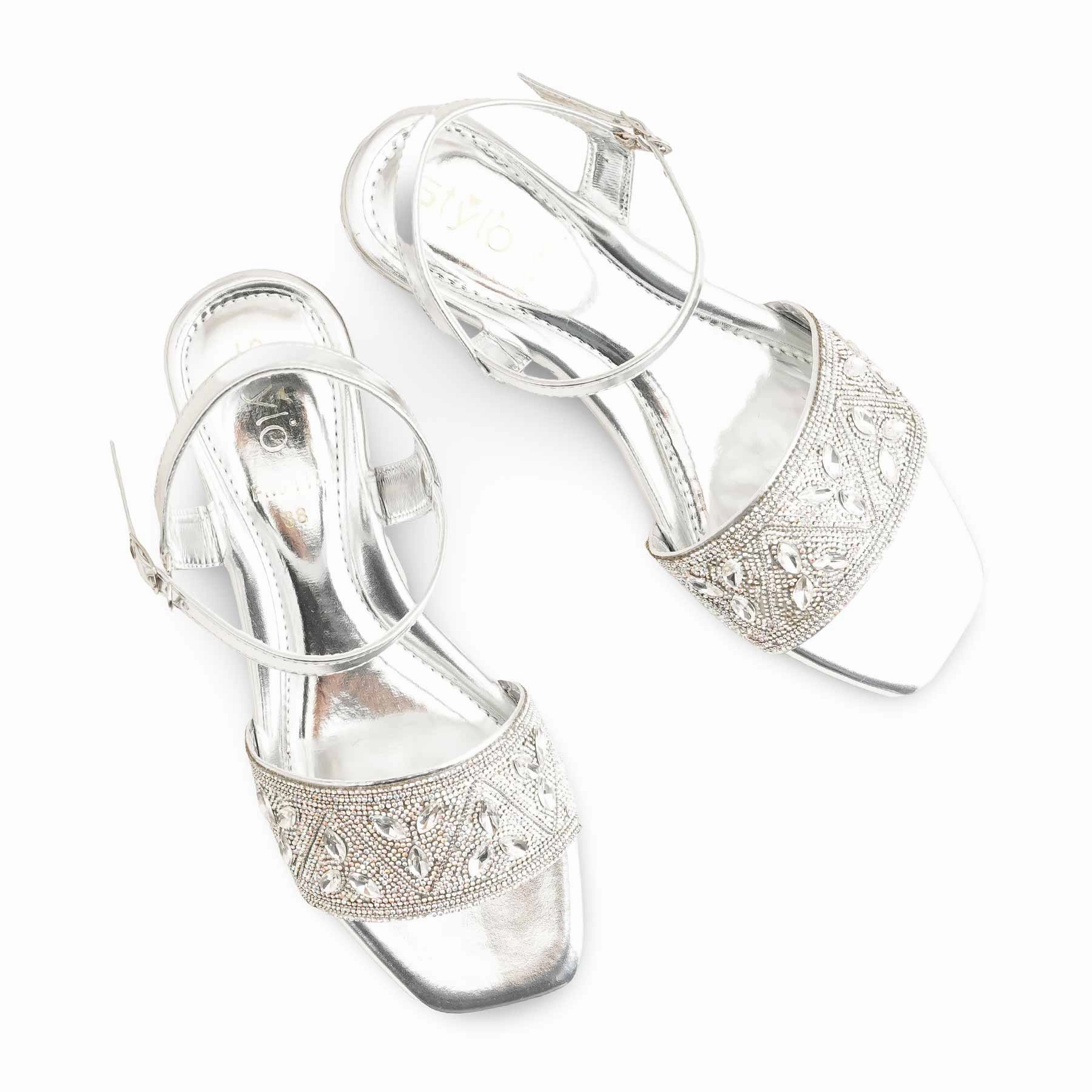 Silver Fancy Sandal For Women FN6112