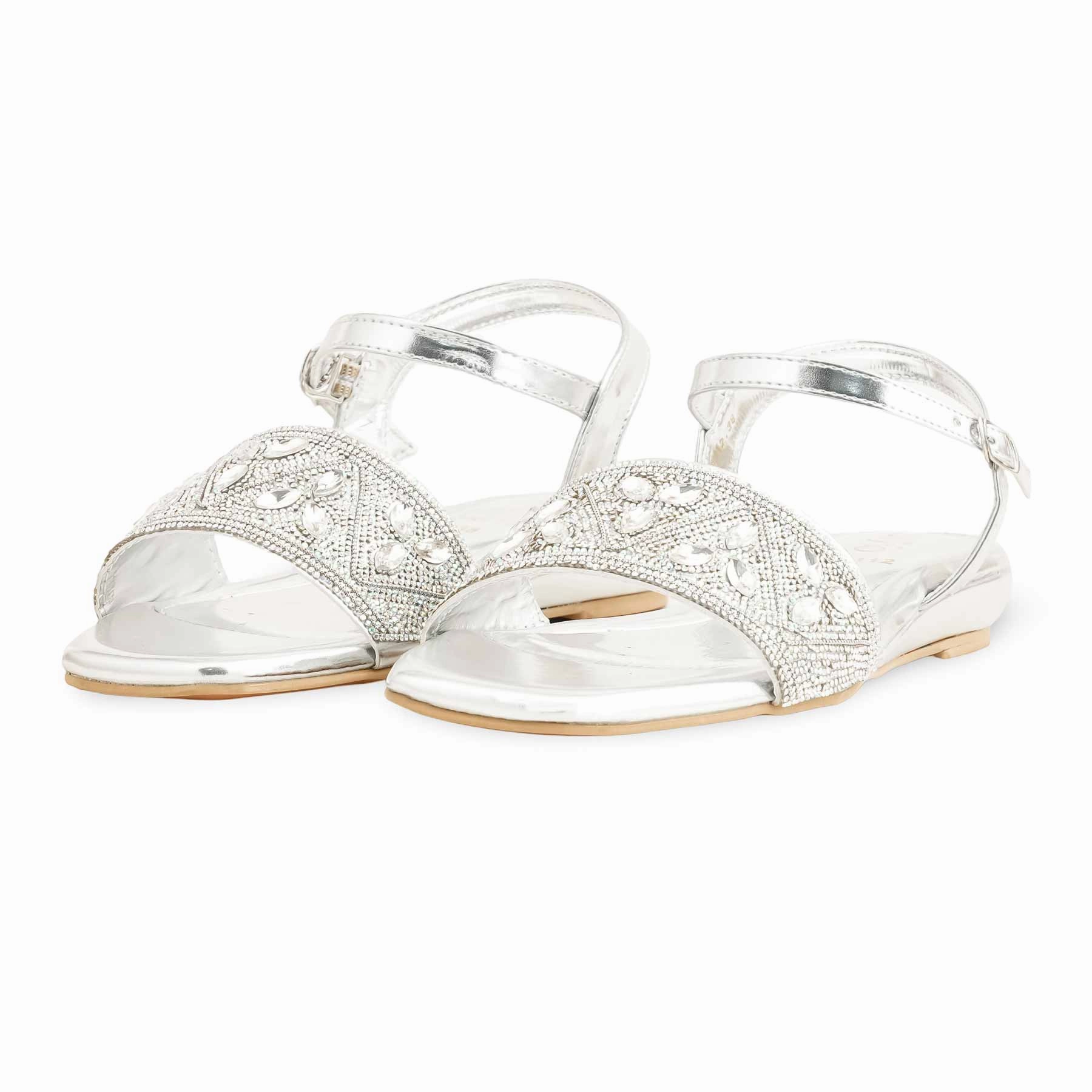 Silver Fancy Sandal For Women FN6112