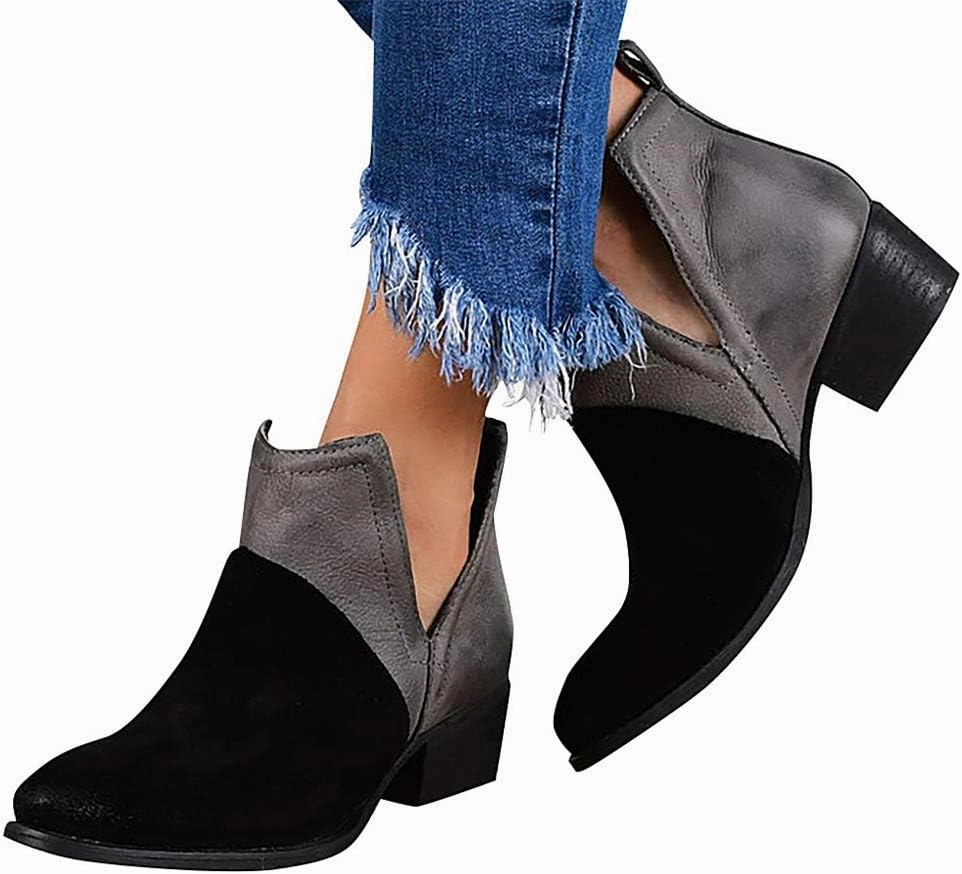 Extra Wide Width Ankle Boots Gibobby Ankle Booties for Women V Cut,Chelsea Boots Slip on Ankle Boots Chunky Pointed Toe Cutout Low Heel Shoes