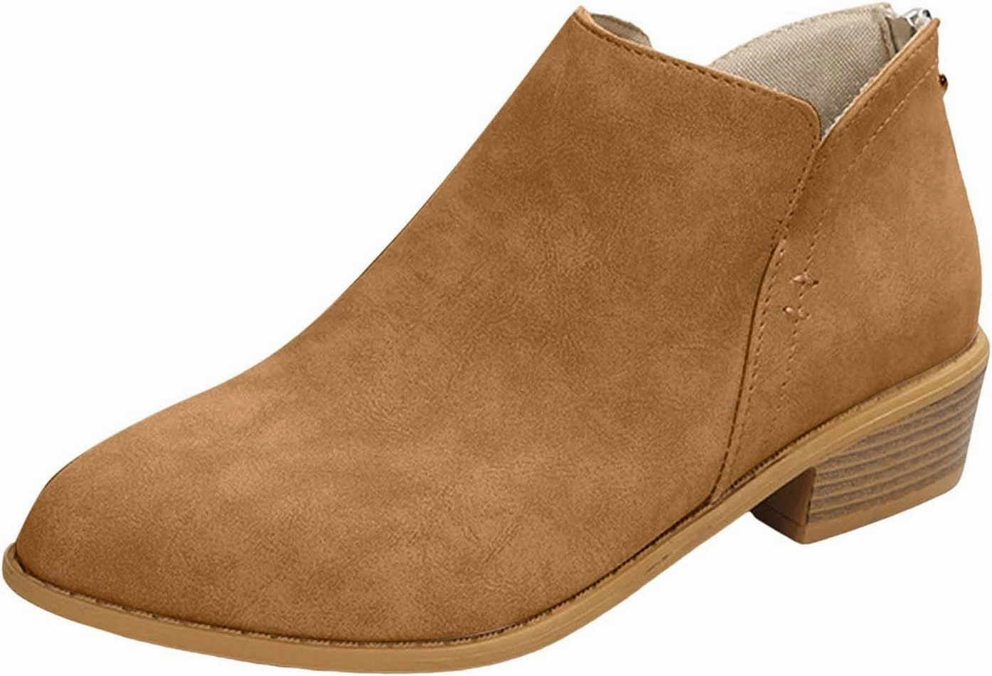 Best Lineman Boots Ankle Boots for Women Dressy Pointed Toe Boots Womens Western Chunky Heels Fashion Low Heel Pull on V Cut Boots