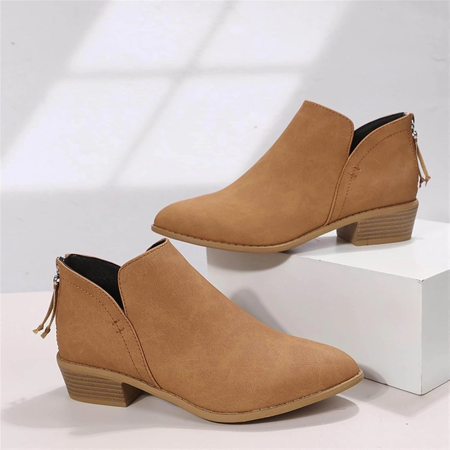 Ankle Boots for Women Dressy Pointed Toe Boots Womens Western Chunky Heels Fashion Low Heel Pull on V Cut Boots Rio Grande Boots