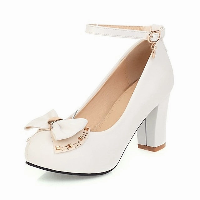 Pumps Round  Dress Block Toe Girls' Shoes Heel White Co