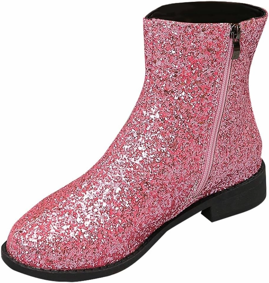 Fashion Glitter Ankle Boots Women Sparkly Zipper Low Heel Booties Shoes Round Toe Sequin Short Boot Mid Calf Bootie Wide Width Booties For Women Todays Deals In Clearance Insulated Hunting Boots