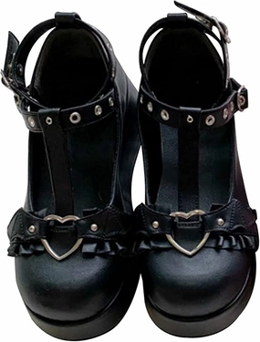 Cute Sweet Mary Jane Shoes Chunky Low Heel Lolita Wedges T-Straps Oxfords Gothic Punk Platform Round Toe Dress Shoes Womens Fluffy Boots