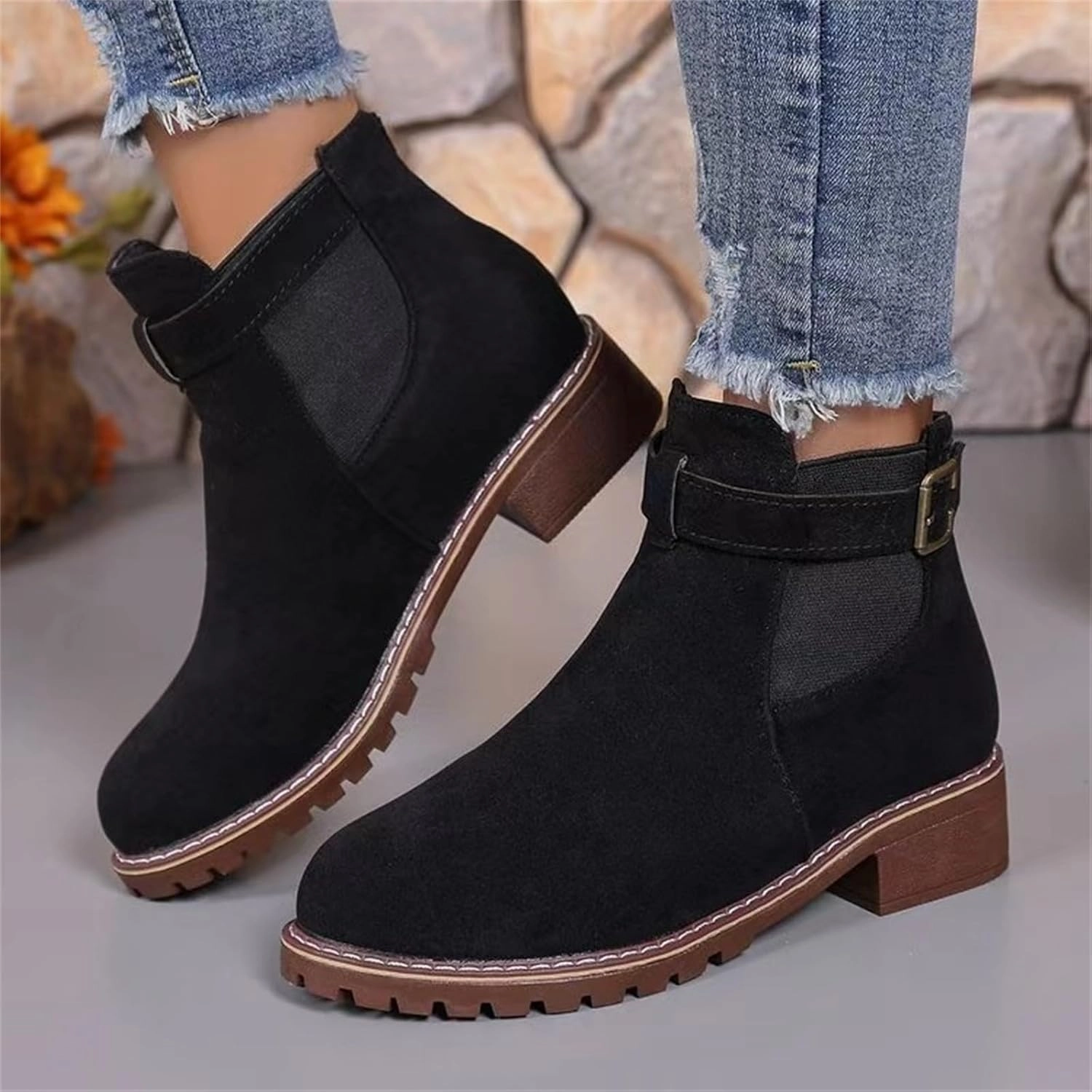 Womens Chunky Heel Booties And Boots Boots Breathable Fashion Round Head Chunky Heel Women's Boots for Women Heel Chunky Foldover Boots
