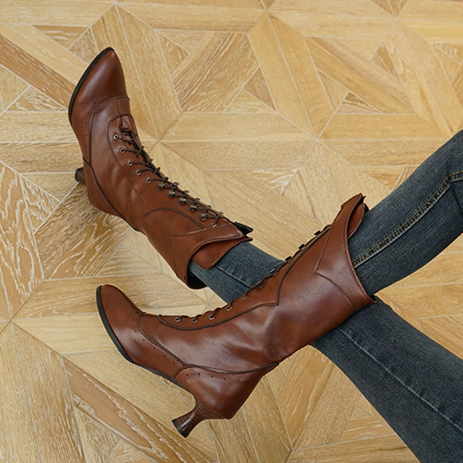 Ctreela Vintage Mid Calf Boots Western Cowboy Bootie Classic Baroque Dress Boot Gothic Knight Boots Witch Boots for Women High Heel Ankle Boots