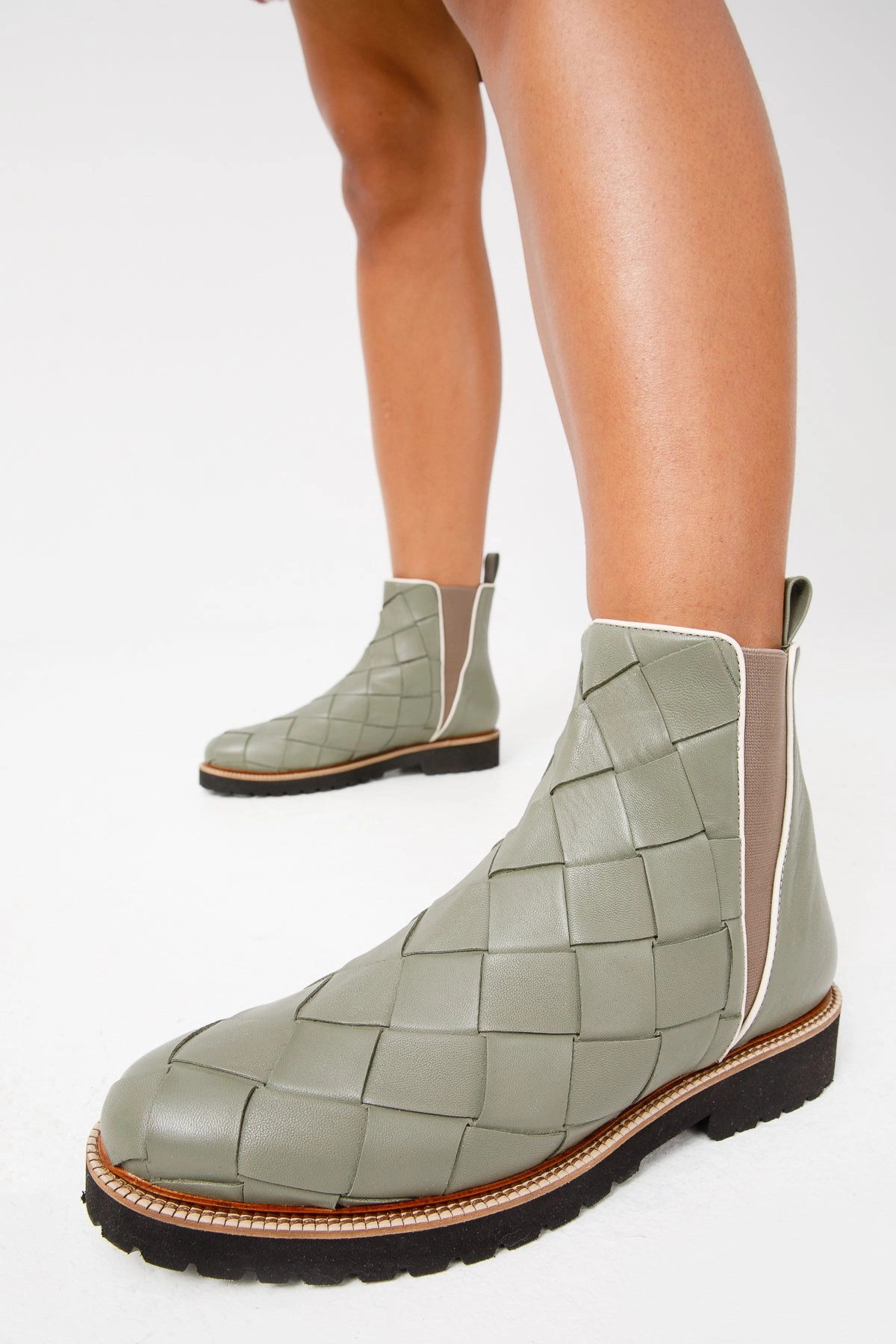 Open Derby Shoe The Luisina Green Handwoven Leather Ankle Boot Final Sale!