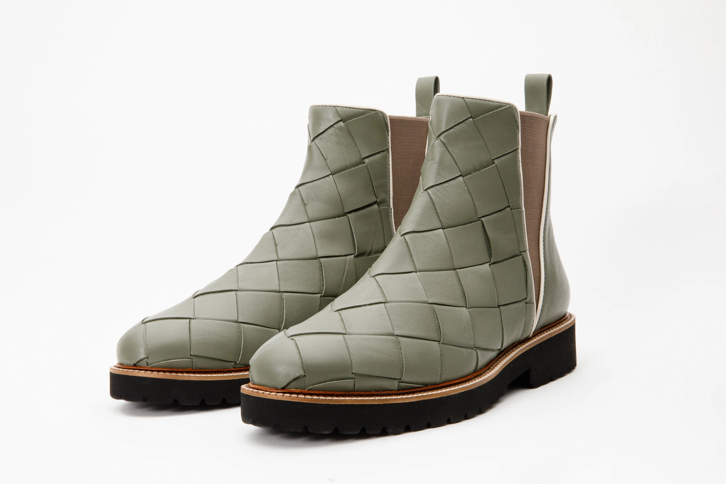 Derby Shoes Vibram The Luisina Green Handwoven Leather Ankle Boot Final Sale!