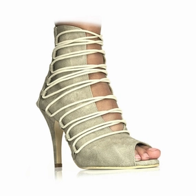 Furry Moon Boots Karla - Denim Fabric Lace Up Latin Dance Booties (Street Sole)