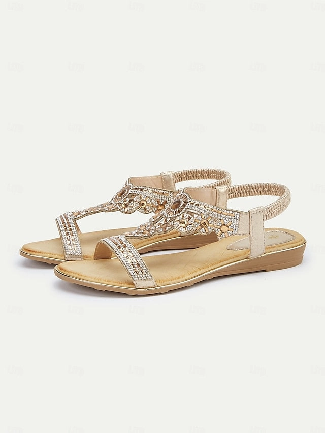Rhinestone Embellished Sandals T-Strap  Women's Elegant