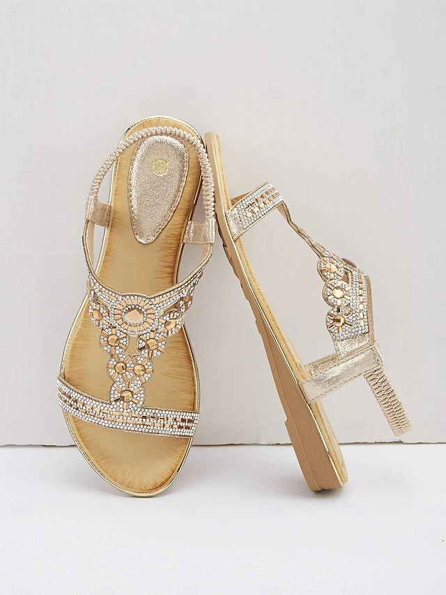 Rhinestone Embellished Sandals T-Strap  Women's Elegant