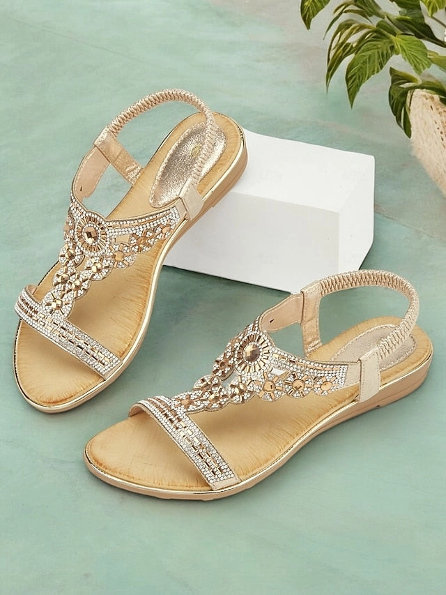 Rhinestone Embellished Sandals T-Strap  Women's Elegant