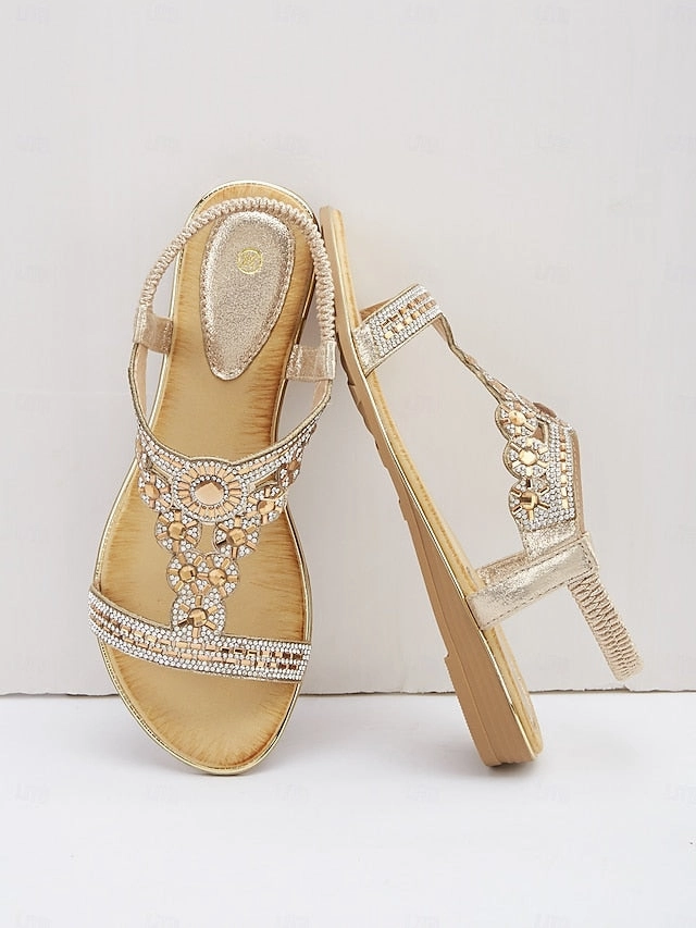 Shein Sandals Rhinestone Embellished Sandals T-Strap  Women's Elegant
