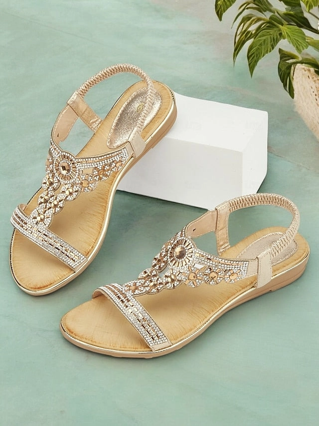 Rhinestone Embellished Sandals T-Strap  Women's Elegant