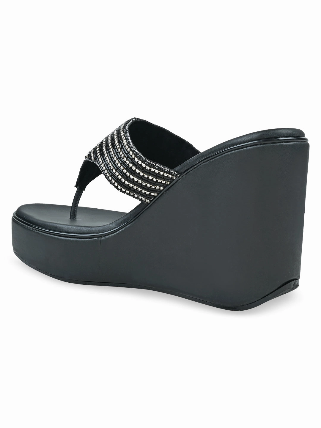 Rocia By Regal Black Women Diamond Encrusted High Platform Patent Leather High Heel Shoes