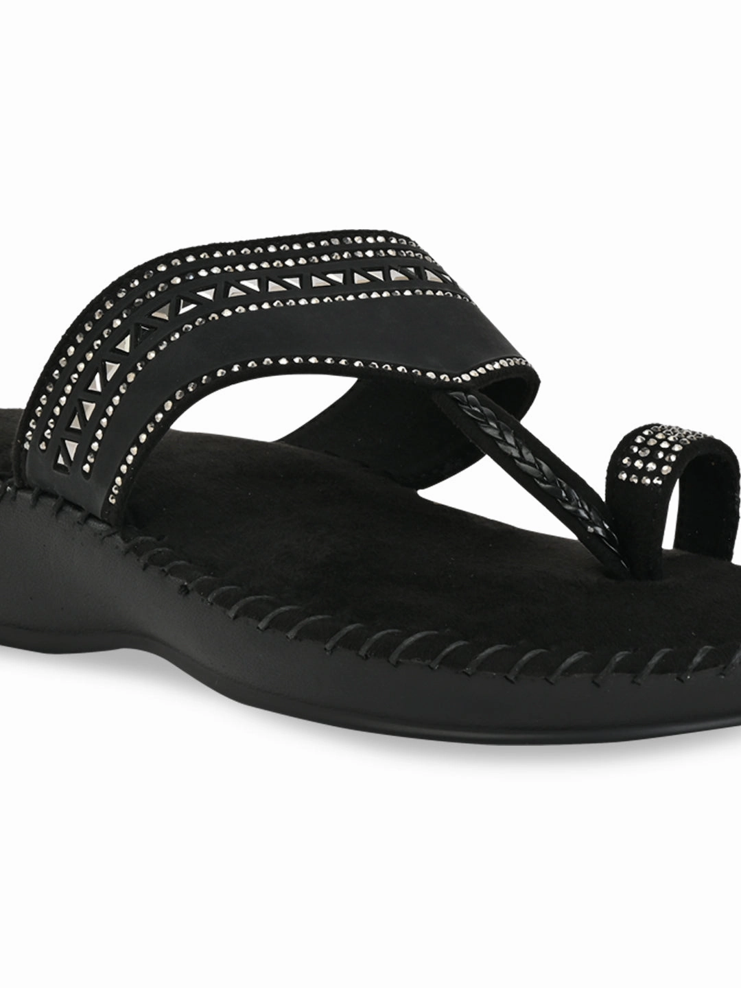 Rocia By Regal Black Women One Toe Comfort Flats Platform Heeled Sandals