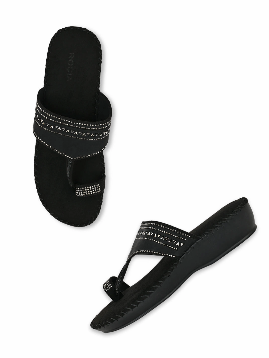 Rocia By Regal Black Women One Toe Comfort Flats Exuma Sandals