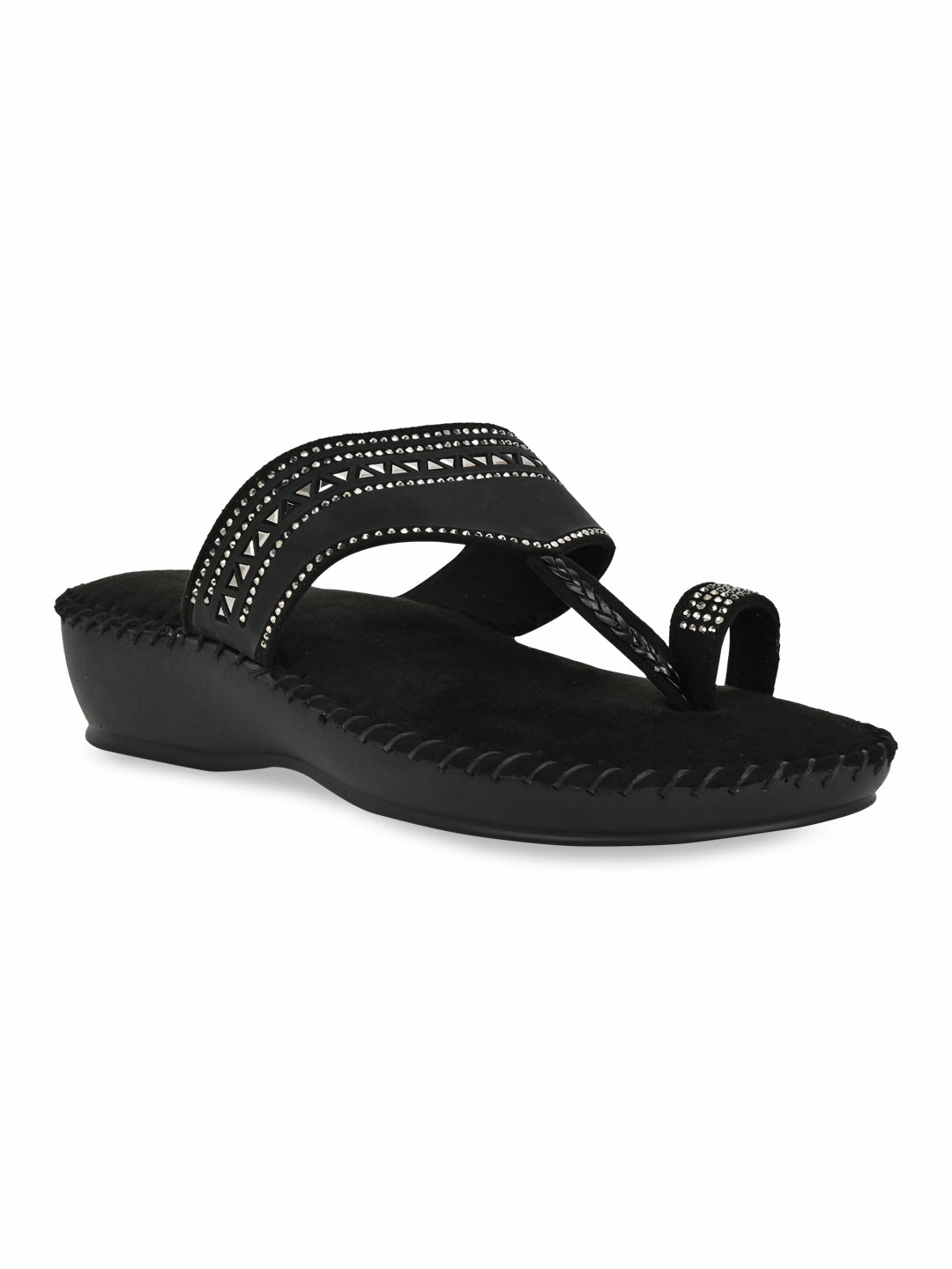 Rocia By Regal Black Women One Toe Comfort Flats Sandals Southcoast
