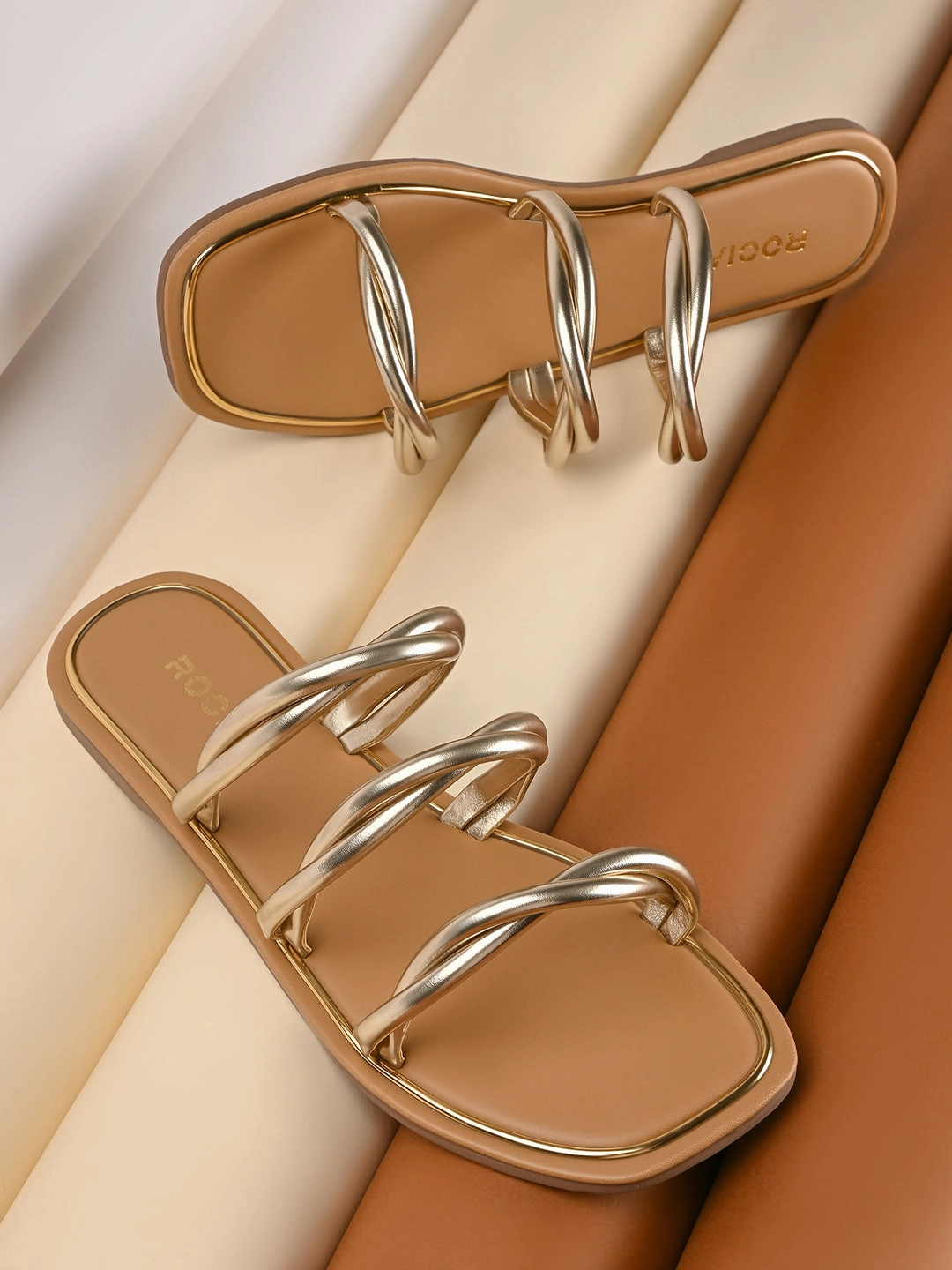 Rocia By Regal Gold Women Casual Flat Sandals Leather Thong Sandals