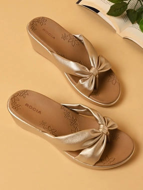 Rocia By Regal Gold Women Casual Knotted Platforms 6 Inch Platform High Heels