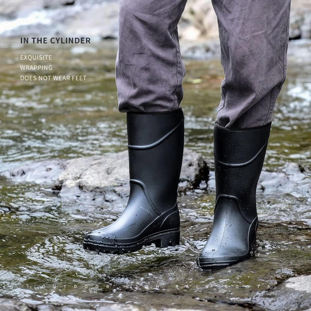 Rojeam Mens Rain Boots Waterproof Garden Shoes Rain Shoes Strike Boots