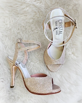 High Heels With Bottom Rubi - Gold Glitter Tango Dance Shoes (Leather Sole)