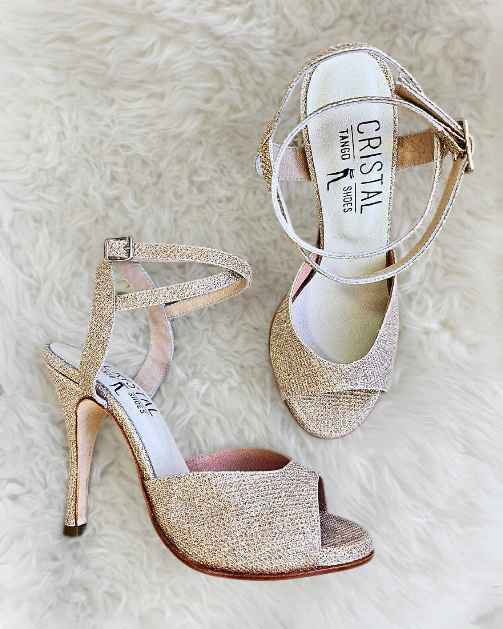 High Heeled Wedge Sneakers Rubi - Gold Glitter Tango Dance Shoes (Leather Sole)