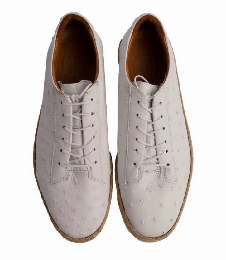 Slip-on Ankle Boots Pelle "Monaco" Ostrich Lace-Up Shoe White