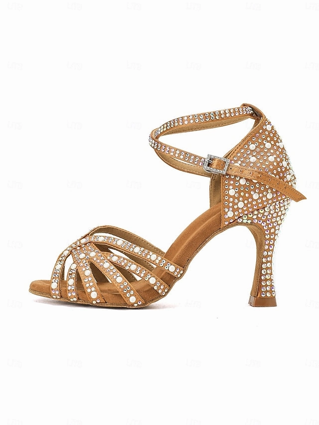 Ugg High Heels Sandals with Tan Latin Rhinestone-Embellished High Dance Heel