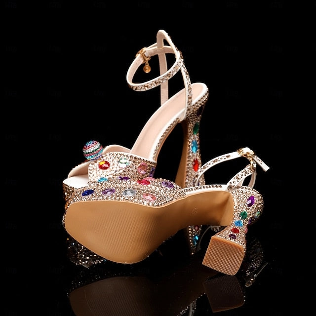 Sandals Women's Rhinestone Sparkly  Colorful Platform
