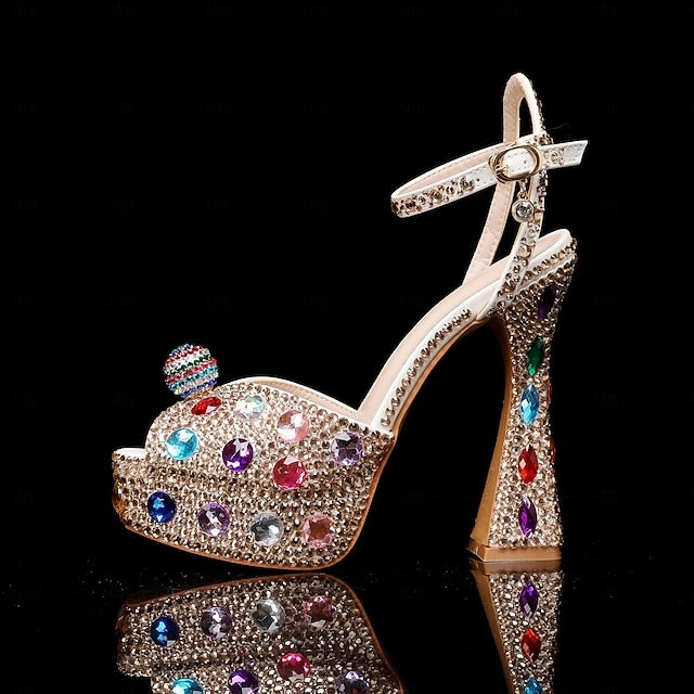 Sandals Women's Rhinestone Sparkly  Colorful Platform