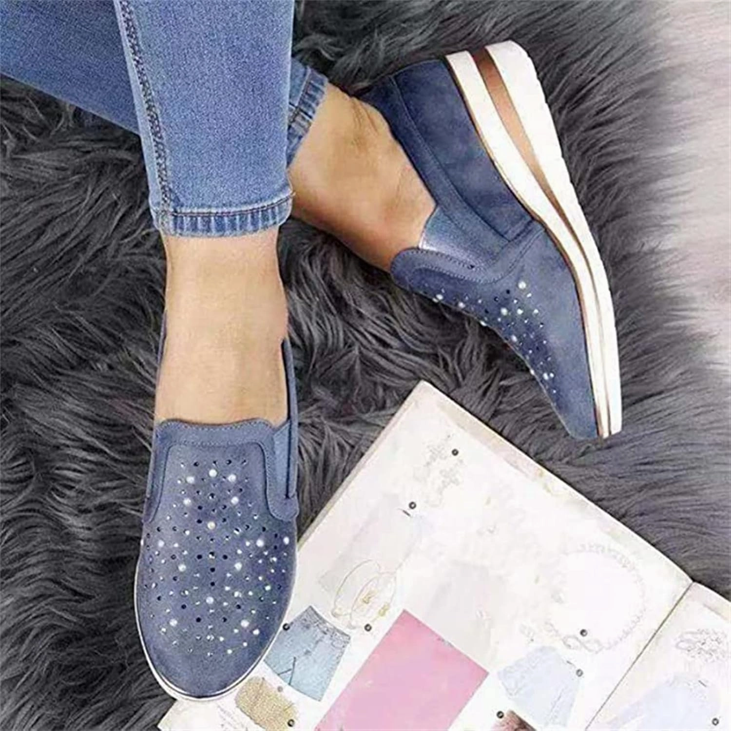 Designer Sneakers On Sale Ladmiple Sneakers For Women Comfortable Shoes Slip On Platform Shoes Fashion Dressy Casual Summer Walking Flats Loafers