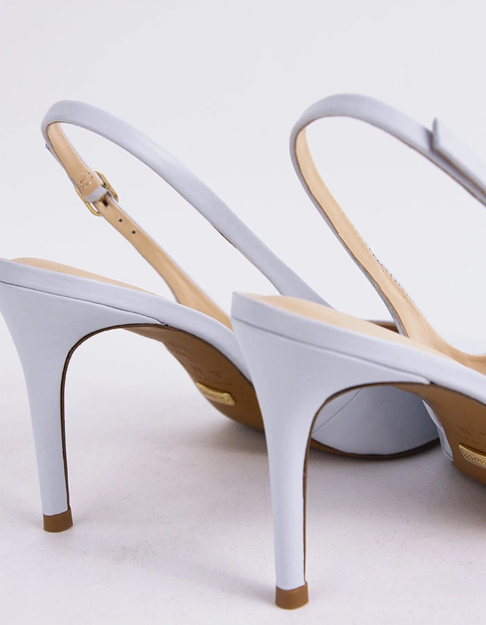 Borage Lt. Blue Leather White High Heels Lace