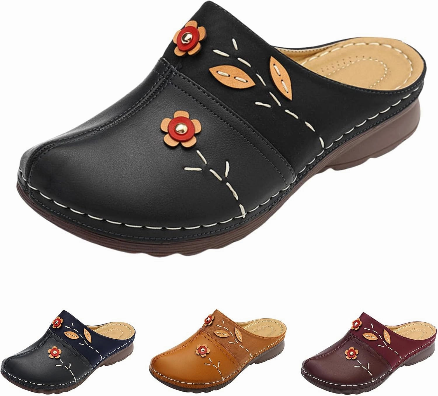 Summer Wedge Orthopedic Sandals for Women Flower Platform Slip-On Slippers Comfort Work Clogs Slip on Loafers Wide Fit Mules Antil Slip Beach Shoes Arch Support Shoes 10xl Sneakers