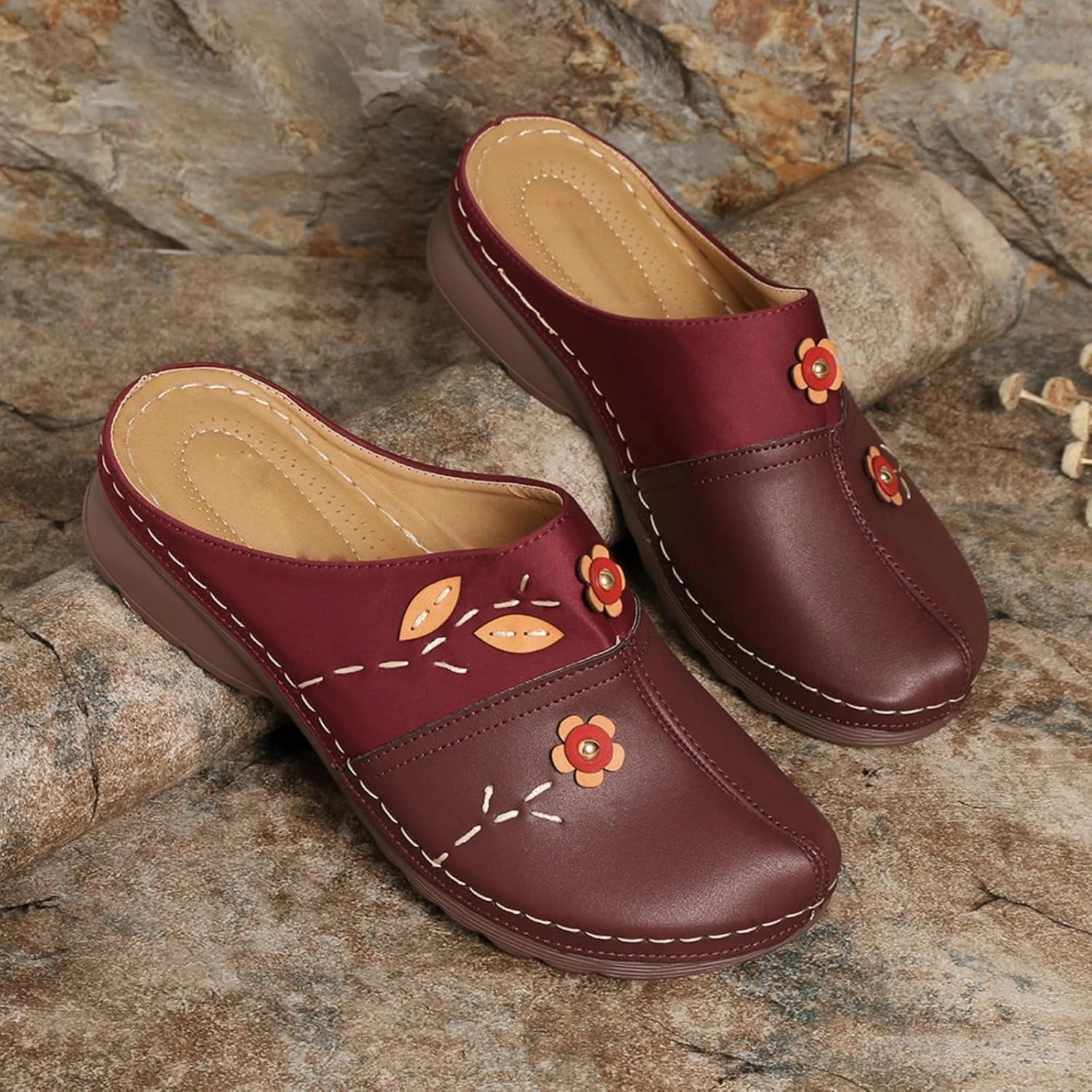 Merino Sneakers Summer Wedge Orthopedic Sandals for Women Flower Platform Slip-On Slippers Comfort Work Clogs Slip on Loafers Wide Fit Mules Antil Slip Beach Shoes Arch Support Shoes