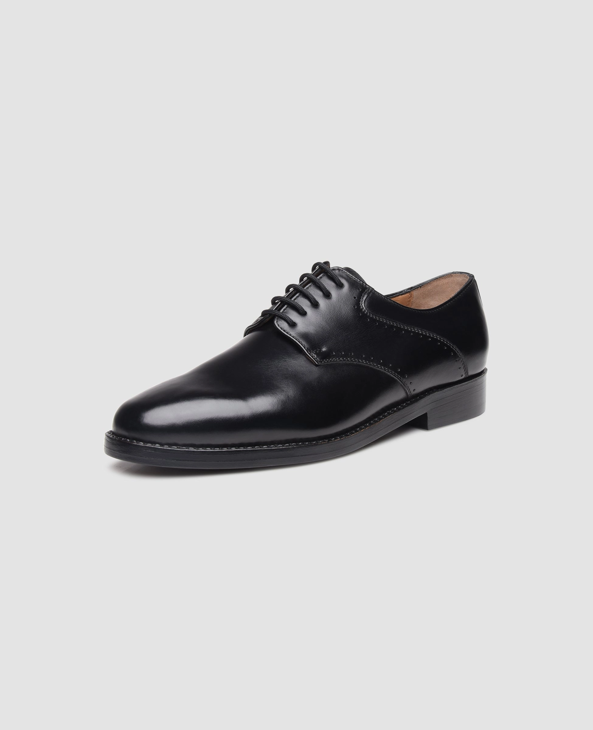 Leather Oxford Lace Up Shoes London Plain BC - Black