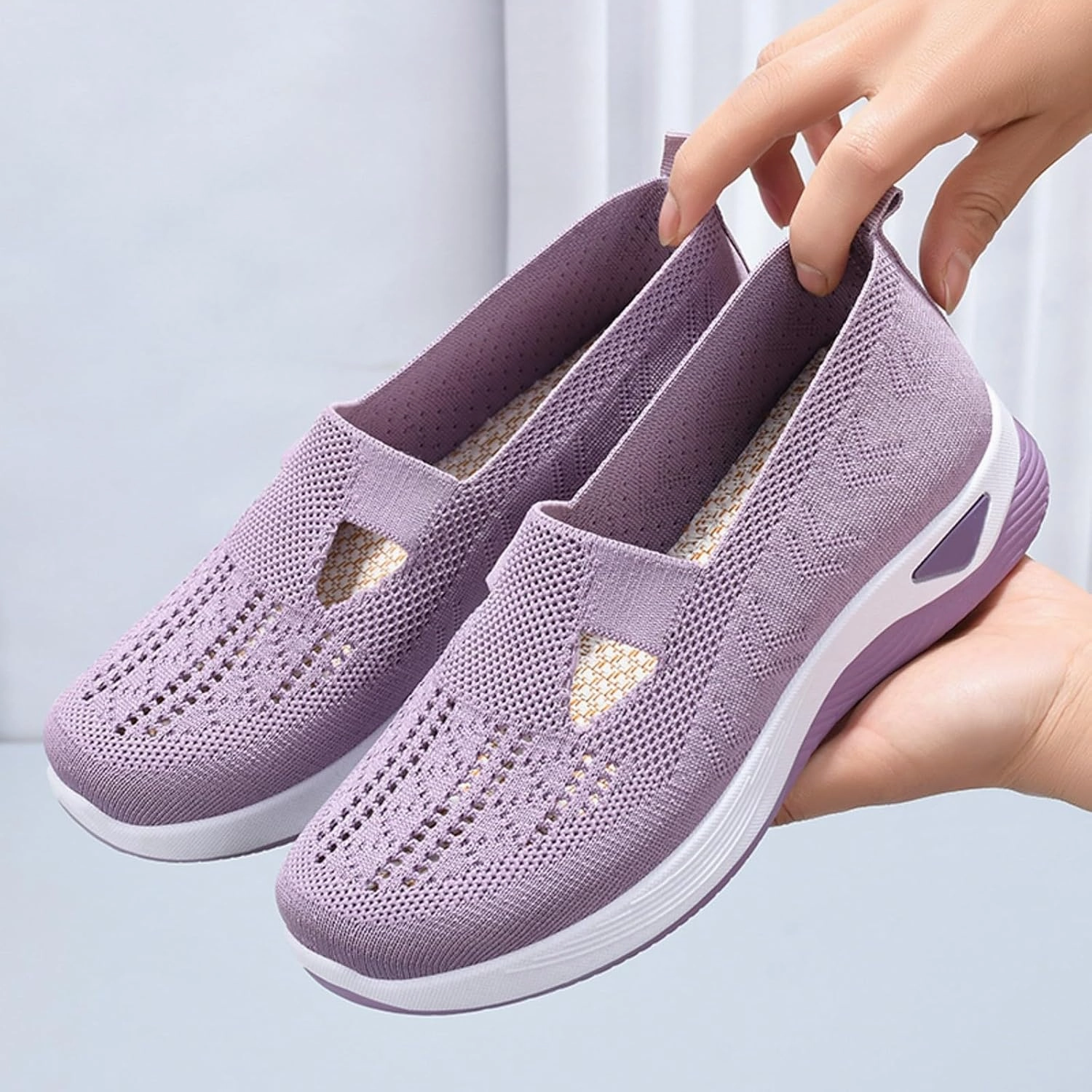 Ice Box Sneakers Womens Orthopedic Sneakers Comfortable Slip on Walking Shoes Mesh Breathable Lightweight Sneaker Non-Slip Woven Shoes with Arch Support