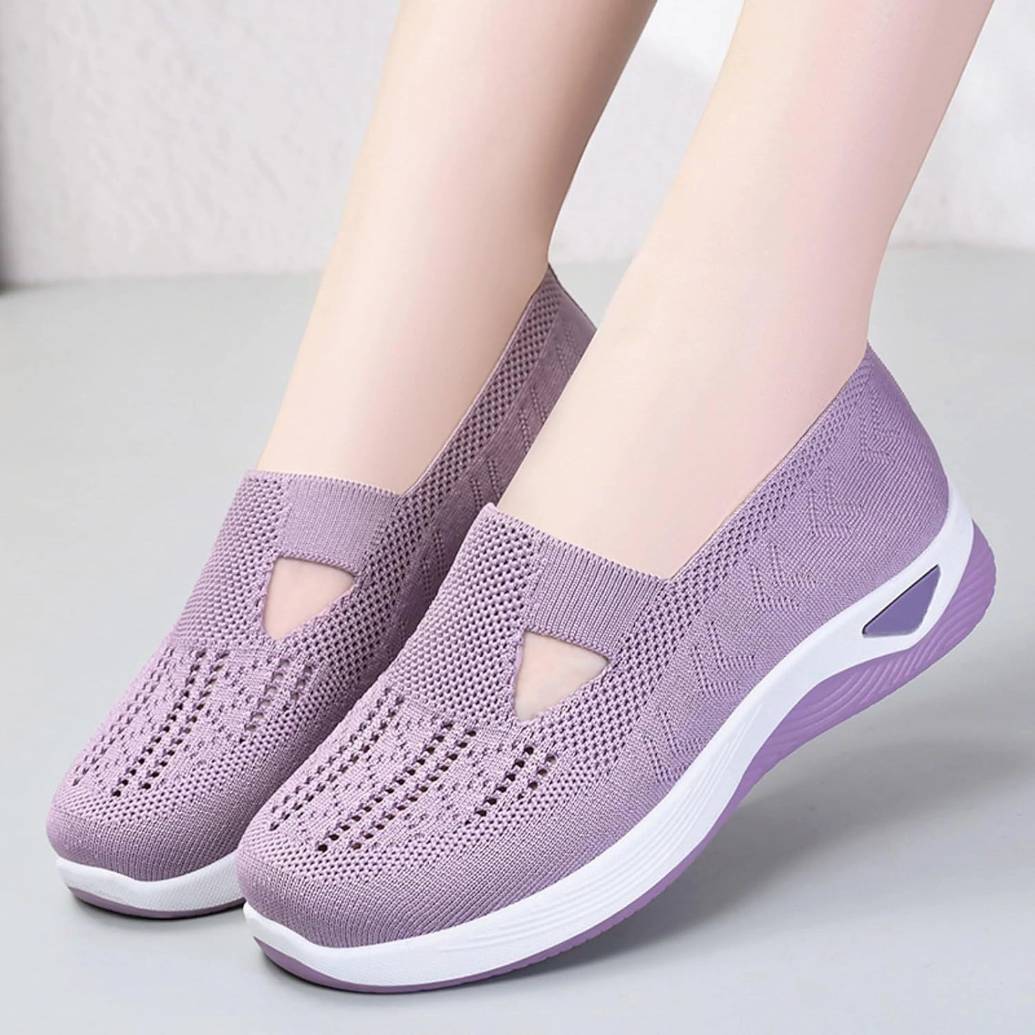 Triple Sneakers Womens Orthopedic Sneakers Comfortable Slip on Walking Shoes Mesh Breathable Lightweight Sneaker Non-Slip Woven Shoes with Arch Support