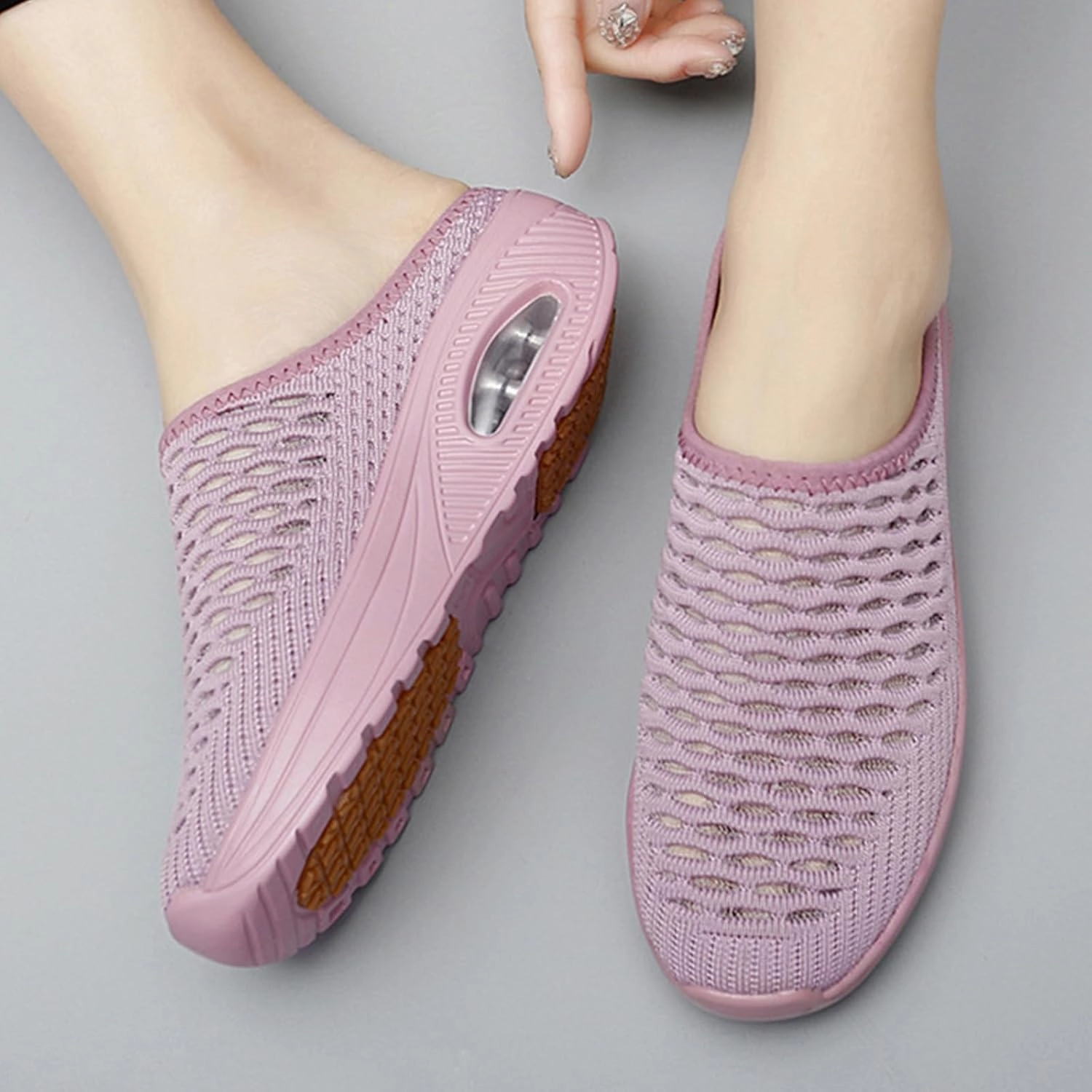 Slip On Mules for Womens Backless Walking Sneakers Breathable Mesh Walking Sandals Slippers Closed Toe Slides Mesh Air Cushion Orthopedic Diabetic Shoes Arch Support Comfy Slippers Slide Sandals Elan Sneakers