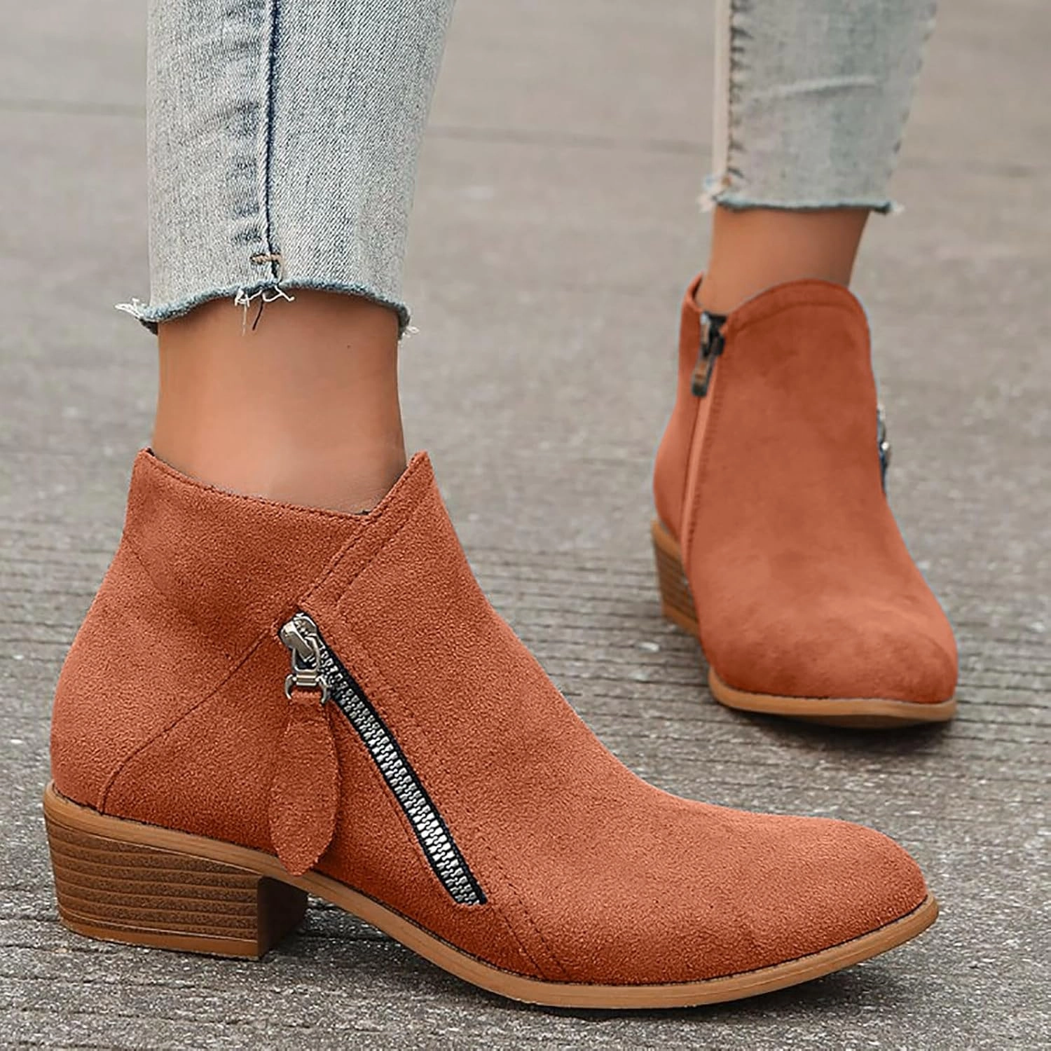 Comfortable Cowboy Boots Ankle Boots for Women, Black Boots for Women, Fashion Comfortable Soft Sole Outdoor Casual Suede Zipper Short Boots