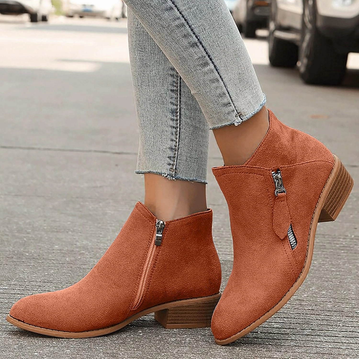 Ankle Boots for Women, Black Boots for Women, Fashion Comfortable Soft Sole Outdoor Casual Suede Zipper Short Boots Top Rated Steel Toe Work Boots