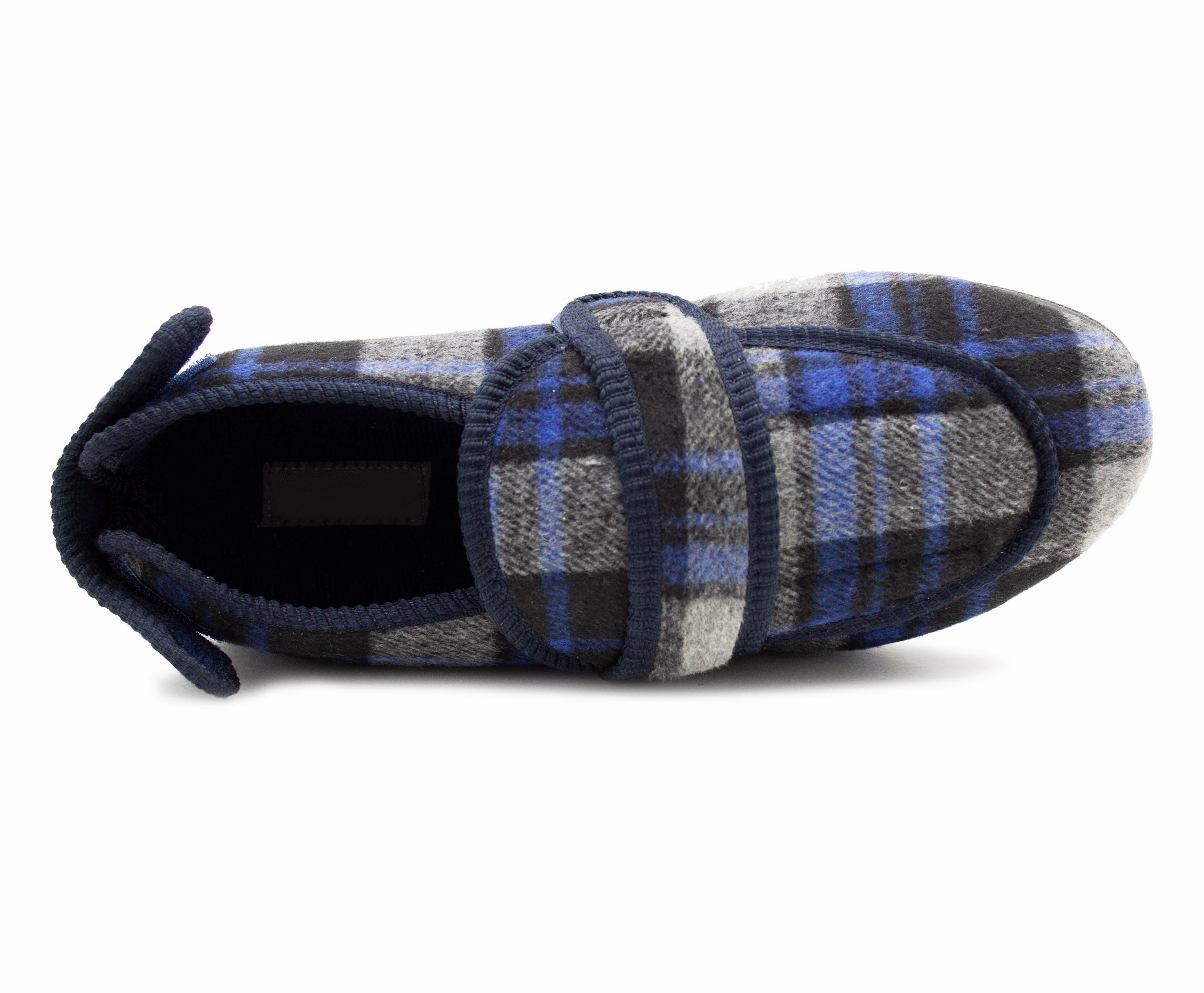 Islander Slippers Mens Wide Opening Touch Fasten Diabetic Slippers Orthopaedic Felt Check Slip On House Shoes