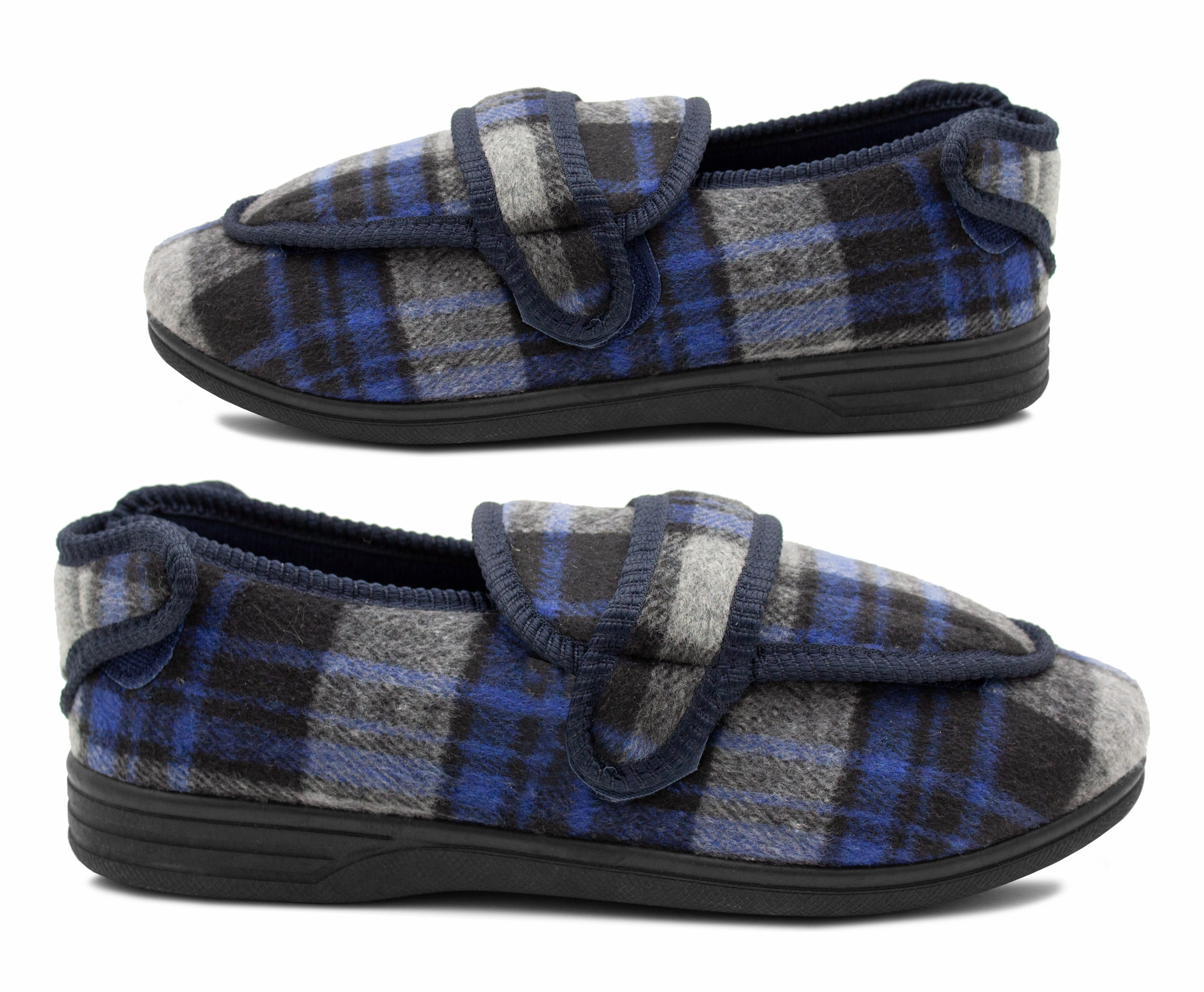 Weird Slides Mens Wide Opening Touch Fasten Diabetic Slippers Orthopaedic Felt Check Slip On House Shoes