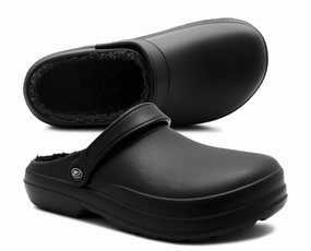 Mens Clogs Warm Fleece Lined Black Thermal Garden Clogs Waterproof Lightweight EVA Adjustable Faux Fur Slippers Hospital House Shoes Felted Slippers